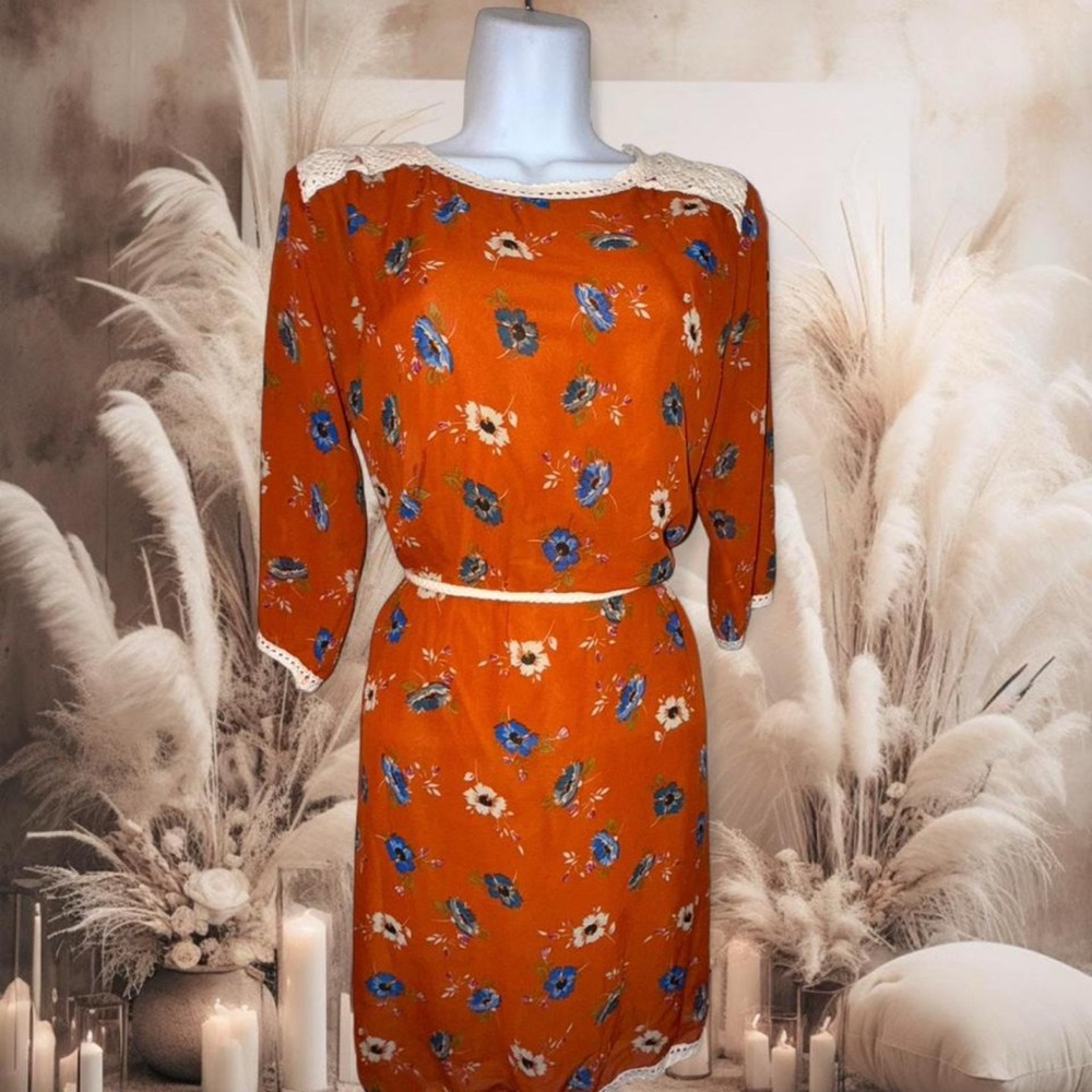 Zara Orange Floral dress with tie